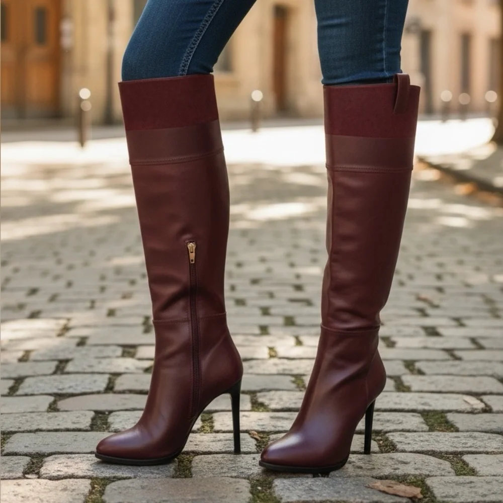 Emilio Pucci Elegant Burgundy Knee-High Leather Boots. Gently Worn. Size 40 1/2. - Picture 3 of 9